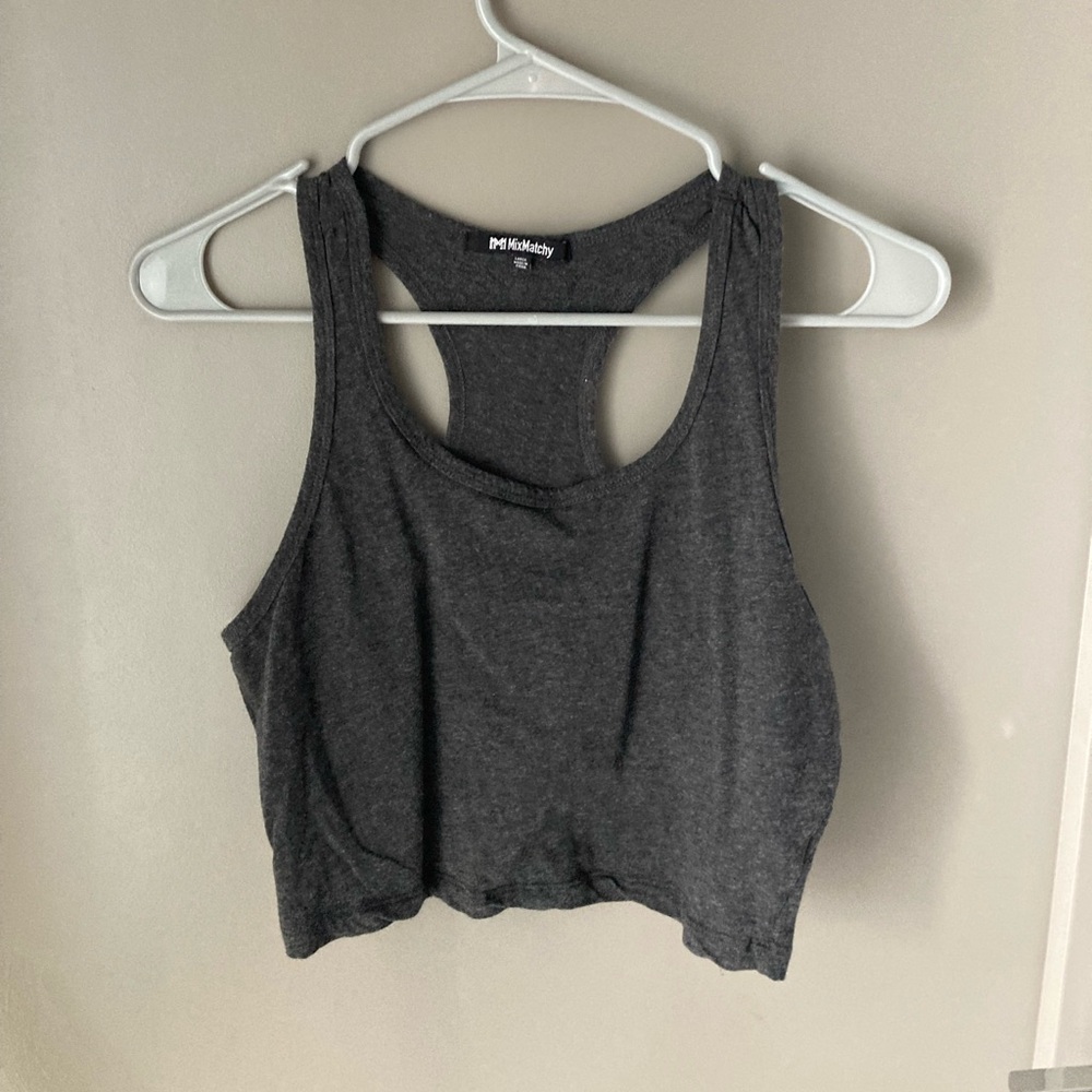 Racerback Cropped Tank Top - Dark Gray